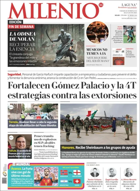 Portada de Milenio Laguna del sábado, 11 de julio de 2026