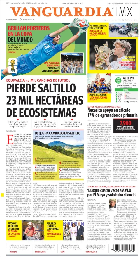 Portada de Vanguardia del lunes, 13 de julio de 2026