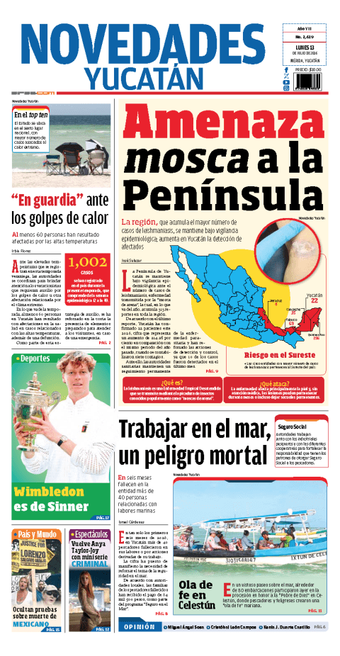 Portada de Novedades Yucatan del lunes, 13 de julio de 2026