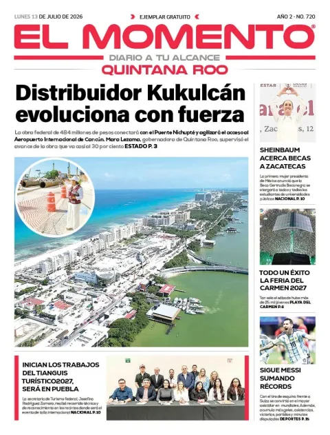 Portada de El Momento Quintana Roo del lunes, 13 de julio de 2026