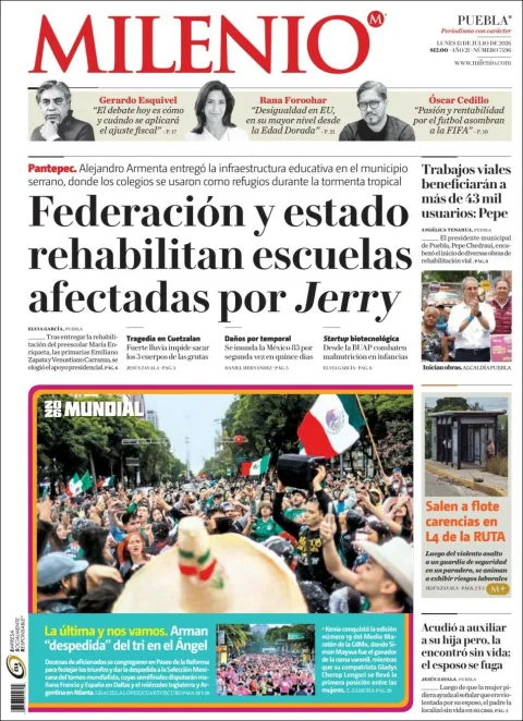 Portada de Milenio Puebla del lunes, 13 de julio de 2026