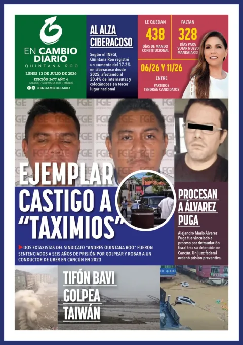 Portada de En Cambio - Quintana Roo (portada) del lunes, 13 de julio de 2026