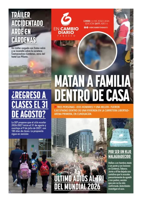 Portada de En Cambio - Tabasco (contraportada) del lunes, 13 de julio de 2026