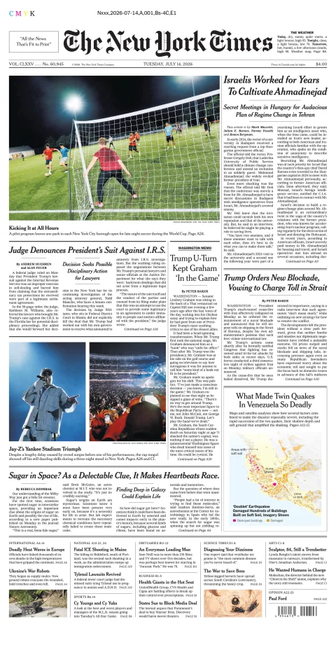 Portada de The New York Times (new York) del martes, 14 de julio de 2026