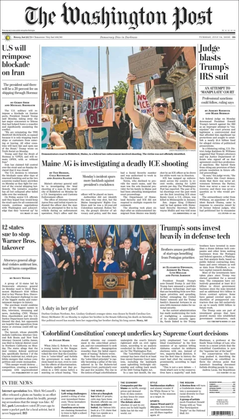 Portada de The Washington Post del martes, 14 de julio de 2026