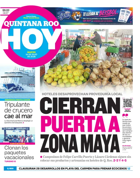 Portada de Quintana Roo Hoy (portada) del martes, 14 de julio de 2026