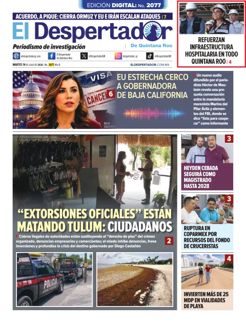 Portada de El Despertador de Quintana Roo del martes, 14 de julio de 2026