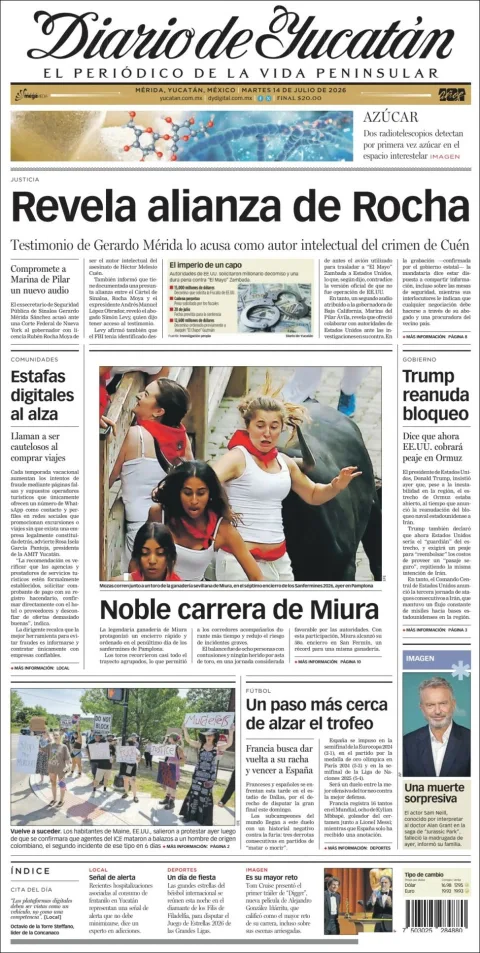 Portada de Diario de Yucatán del martes, 14 de julio de 2026