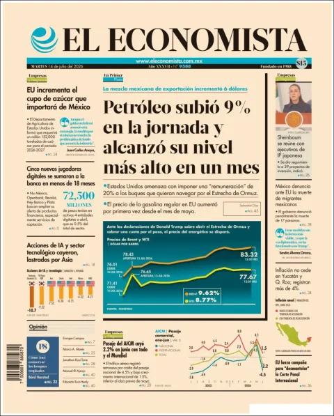 Portada de El Economista del martes, 14 de julio de 2026