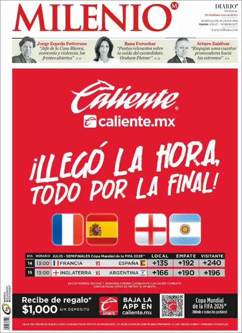 Portada de Milenio del martes, 14 de julio de 2026