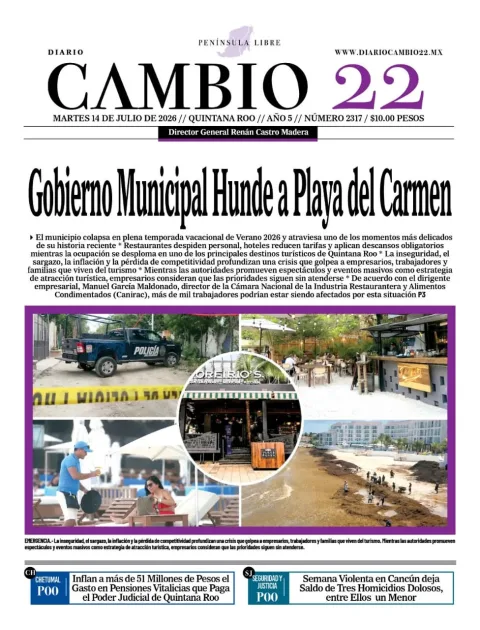 Portada de Diario Cambio 22 (portada) del martes, 14 de julio de 2026