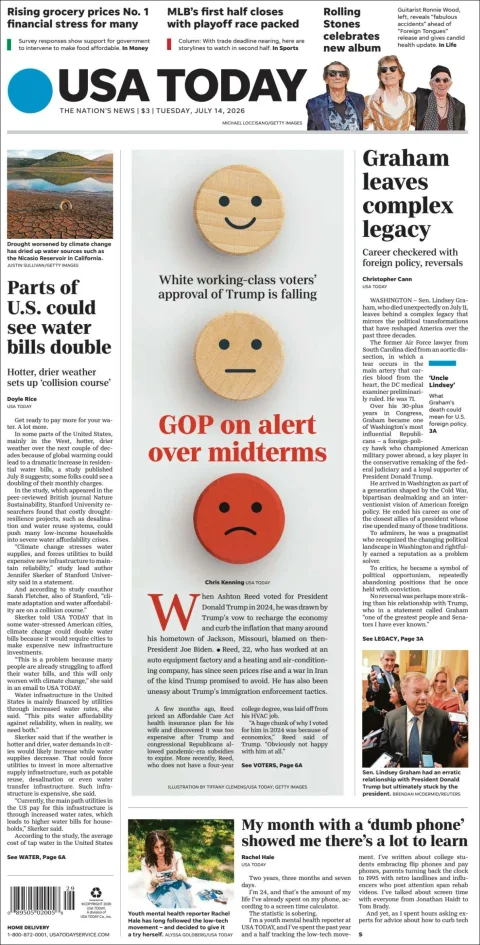 Portada de Usa Today del martes, 14 de julio de 2026