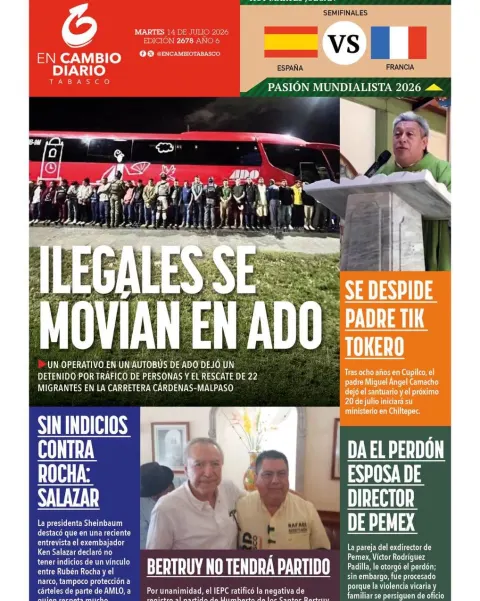 Portada de En Cambio - Tabasco (contraportada) del martes, 14 de julio de 2026