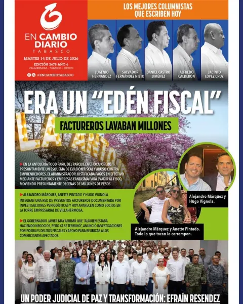 Portada de En Cambio - Tabasco (portada) del martes, 14 de julio de 2026