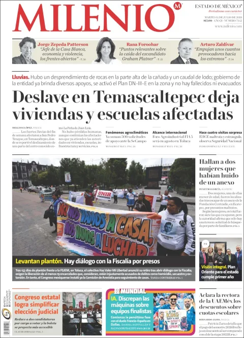Portada de Milenio Edo de Mexico del martes, 14 de julio de 2026