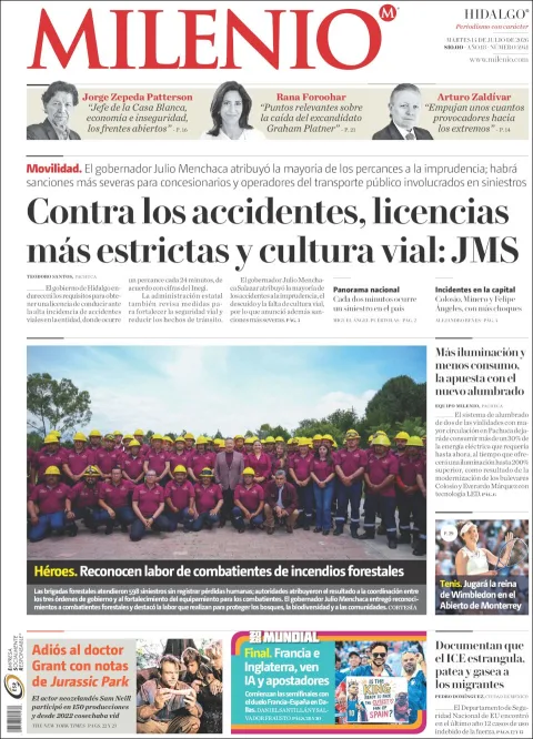 Portada de Milenio Hidalgo del martes, 14 de julio de 2026