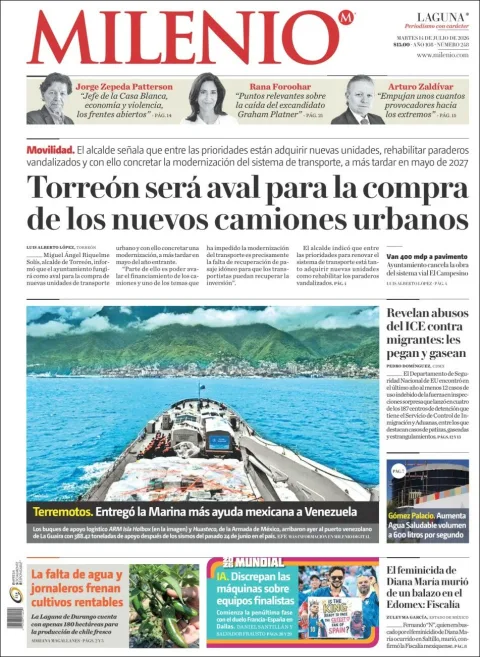 Portada de Milenio Laguna del martes, 14 de julio de 2026