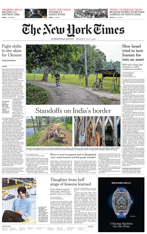 Portada de The New York Times (international) del miércoles, 15 de julio de 2026