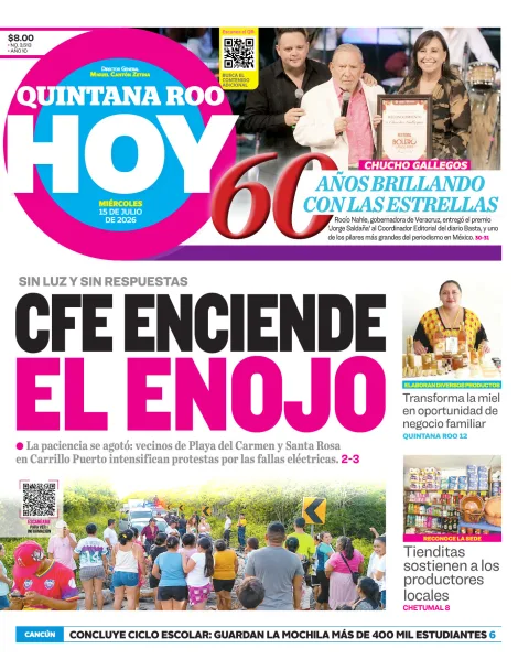 Portada de Quintana Roo Hoy (portada) del miércoles, 15 de julio de 2026