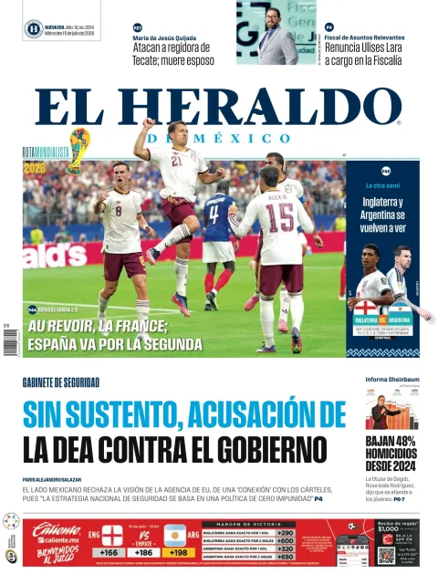 Portada de El Heraldo de Mexico del miércoles, 15 de julio de 2026