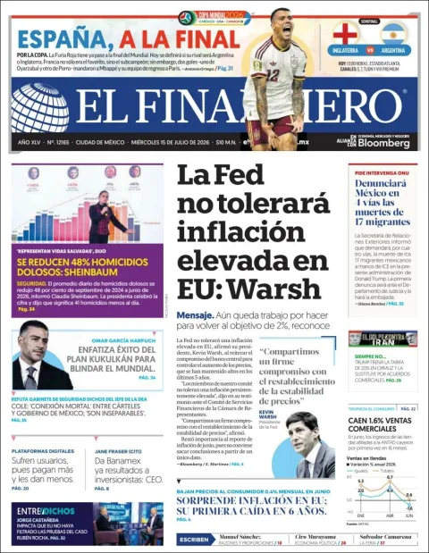 Portada de El Financiero del miércoles, 15 de julio de 2026