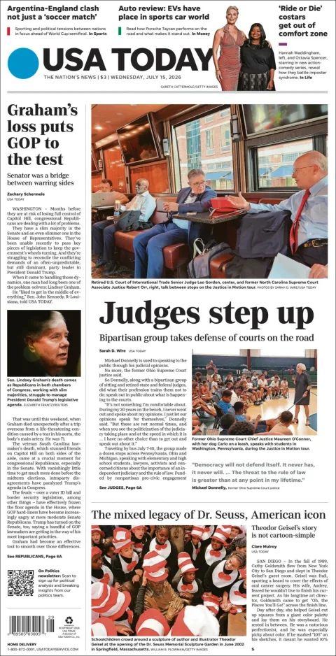 Portada de Usa Today del miércoles, 15 de julio de 2026