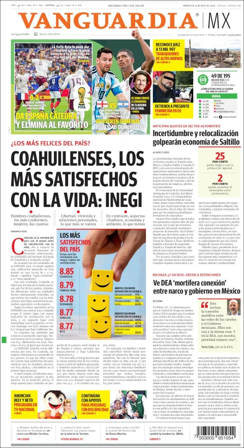 Portada de Vanguardia del miércoles, 15 de julio de 2026
