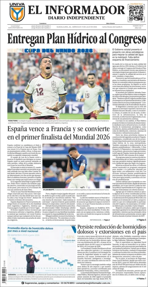 Portada de El Informador del miércoles, 15 de julio de 2026