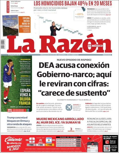 Portada de La Razon del miércoles, 15 de julio de 2026