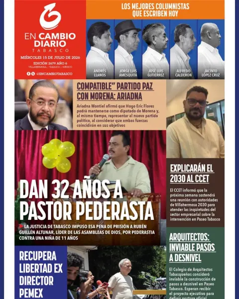 Portada de En Cambio - Tabasco (portada) del miércoles, 15 de julio de 2026