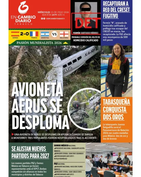 Portada de En Cambio - Tabasco (contraportada) del miércoles, 15 de julio de 2026