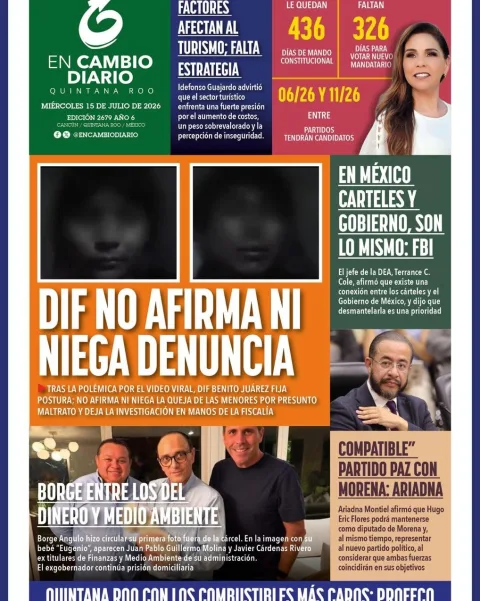 Portada de En Cambio - Quintana Roo (portada) del miércoles, 15 de julio de 2026