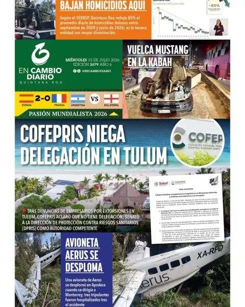 Portada de En Cambio - Quintana Roo (contraportada) del miércoles, 15 de julio de 2026