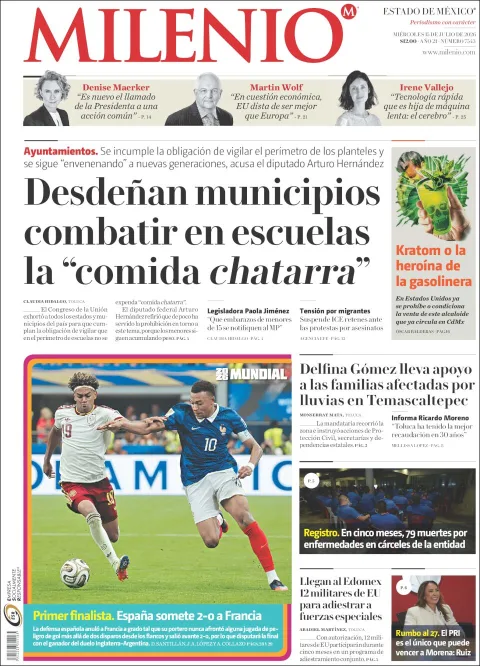 Portada de Milenio Edo de Mexico del miércoles, 15 de julio de 2026