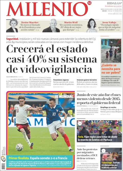 Portada de Milenio Hidalgo del miércoles, 15 de julio de 2026