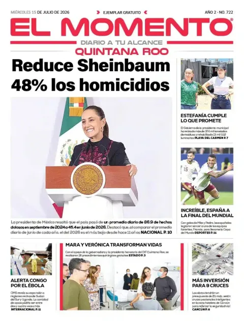 Portada de El Momento Quintana Roo del miércoles, 15 de julio de 2026