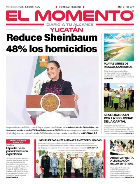 Portada de El Momento Yucatan del miércoles, 15 de julio de 2026