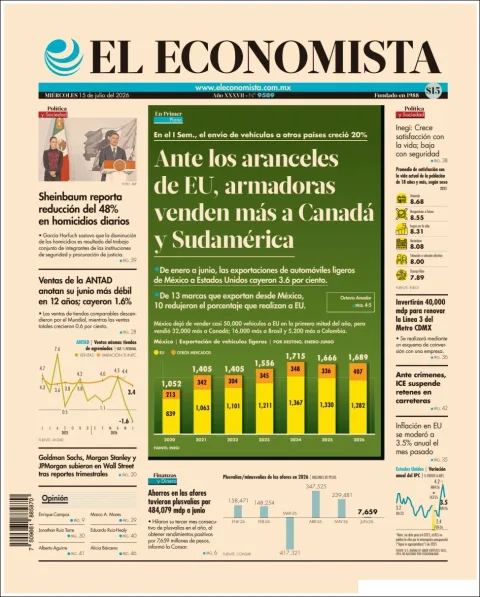 Portada de El Economista del miércoles, 15 de julio de 2026