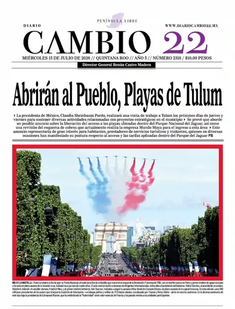 Portada de Diario Cambio 22 (portada) del miércoles, 15 de julio de 2026