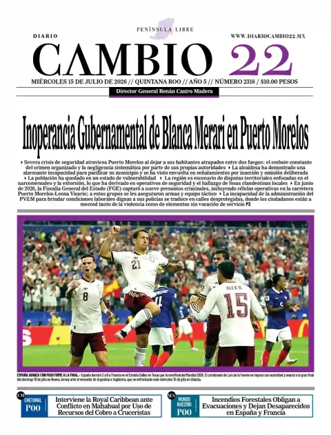 Portada de Diario Cambio 22 (contraportada) del 2026-07-15