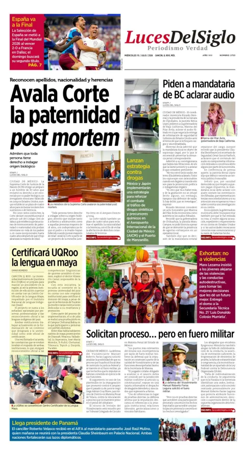 Portada de Luces del Siglo del miércoles, 15 de julio de 2026