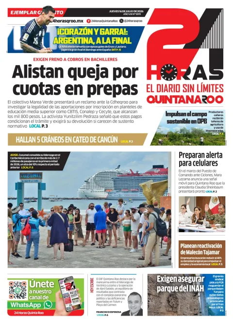 Portada de 24 Horas Quintana Roo del 2026-07-16
