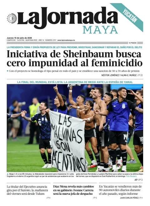 Portada de La Jornada Maya Yucatán del 2026-07-16