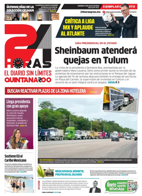 Portada de 24 Horas Quintana Roo del 2026-07-17