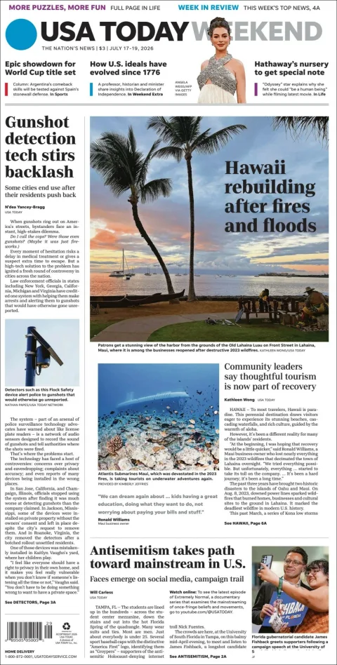 Portada de Usa Today del 2026-07-17