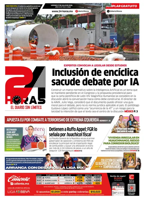 Portada de 24 Horas del 2026-07-17