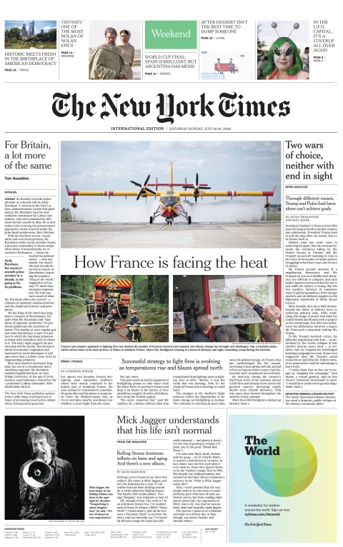 Portada de The New York Times (international) del 2026-07-18