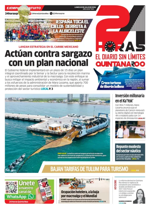 Portada de 24 Horas Quintana Roo del 2026-07-20