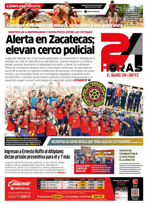 Portada de 24 Horas del 2026-07-20