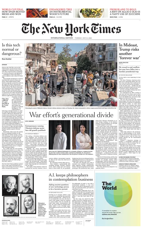 Portada de The New York Times (international) del 2026-07-21